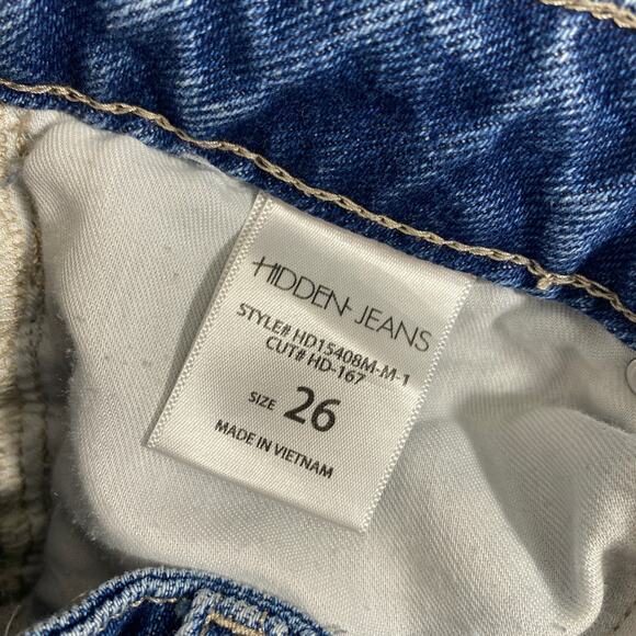Hidden Jeans 26 Two Tone Blue Denim Distressed High Rise Tracey Straight Leg - Picture 6 of 14